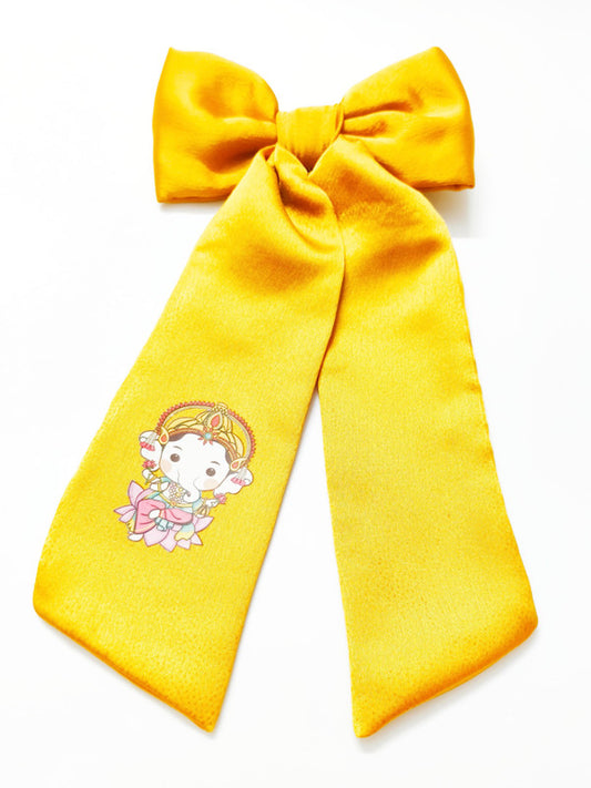 Choko Cute Ganesha Printed Bowie Hair Clip for Girls & Kids - Yellow