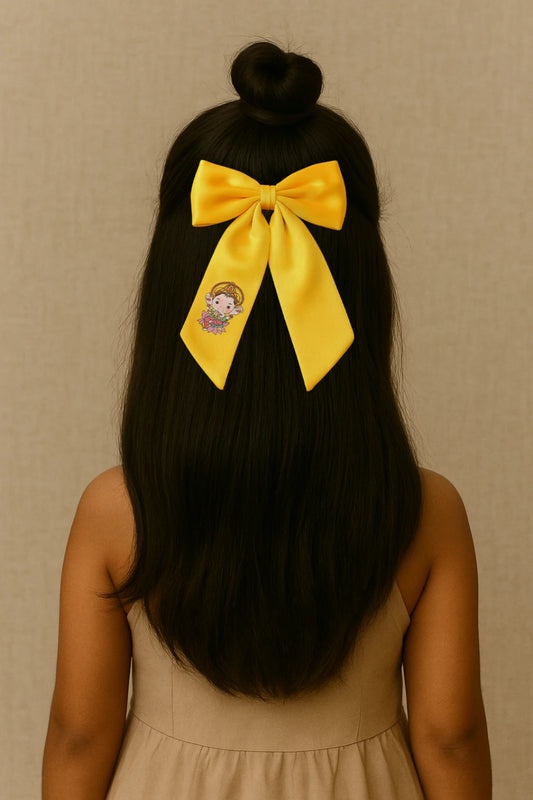 Choko Cute Ganesha Printed Bowie Hair Clip for Girls & Kids - Yellow - Choko