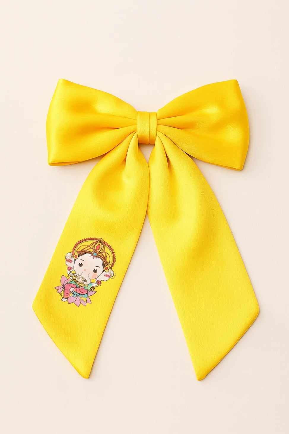 Choko Cute Ganesha Printed Bowie Hair Clip for Girls & Kids - Yellow - Choko