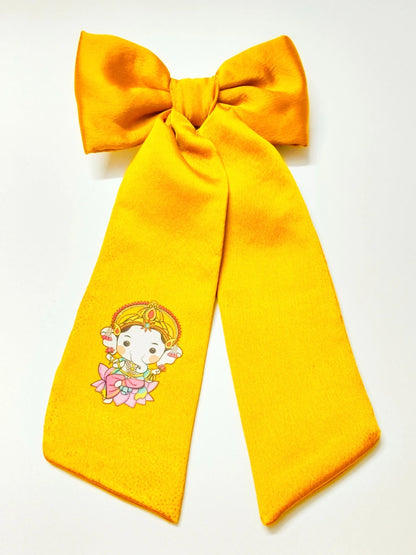 Choko Cute Ganesha Printed Bowie Hair Clip for Girls & Kids - Yellow - Choko