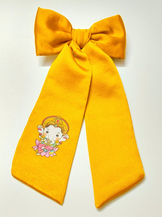 Choko Cute Ganesha Printed Bowie Hair Clip for Girls & Kids - Mustard Yellow