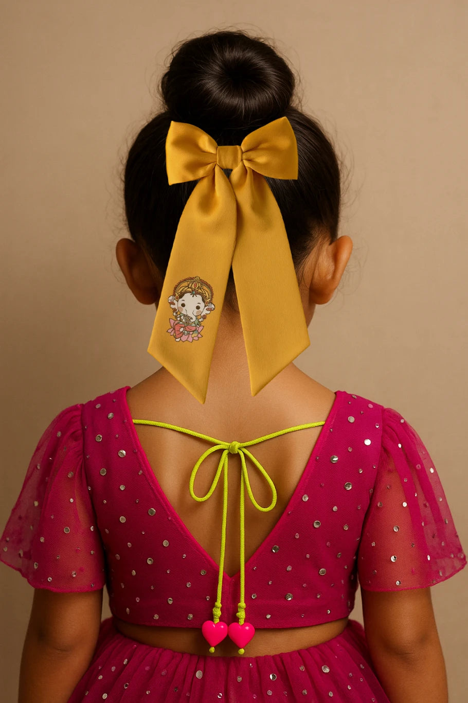 Choko Cute Ganesha Printed Bowie Hair Clip for Girls & Kids - Mustard Yellow - Choko