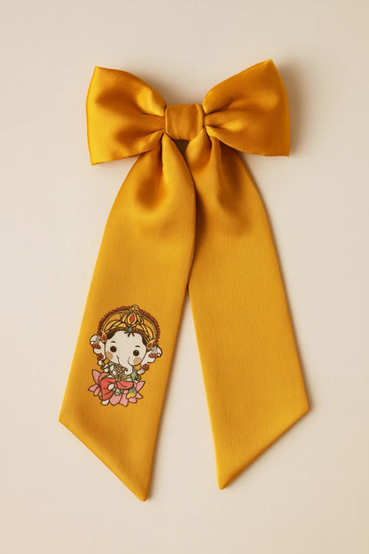 Choko Cute Ganesha Printed Bowie Hair Clip for Girls & Kids - Mustard Yellow - Choko