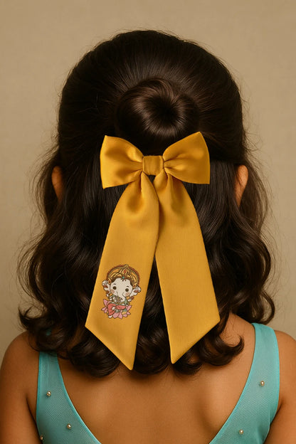 Choko Cute Ganesha Printed Bowie Hair Clip for Girls & Kids - Mustard Yellow - Choko