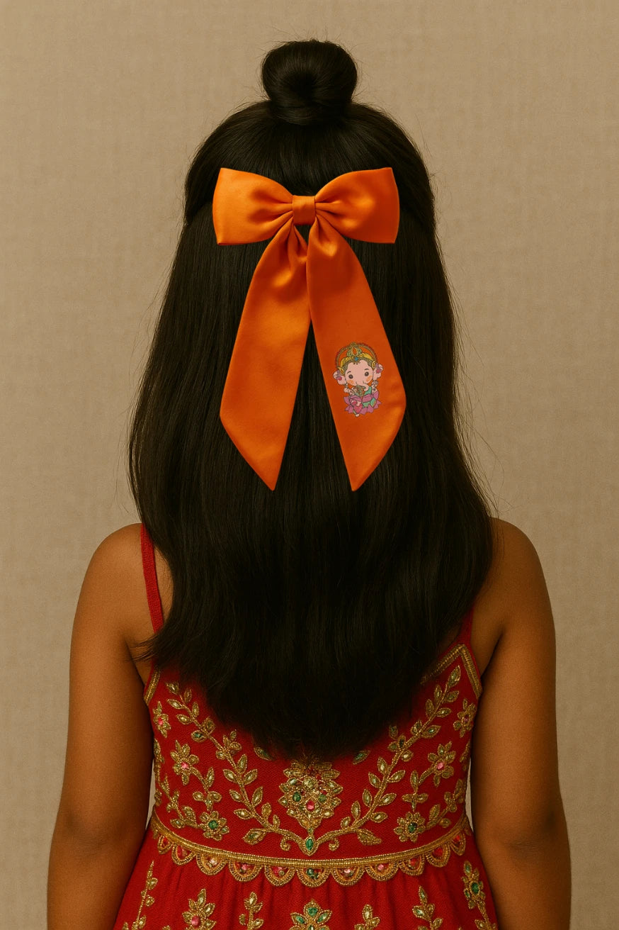 Choko Ganesh Bow Hair Clip for Girls — Orange - Choko