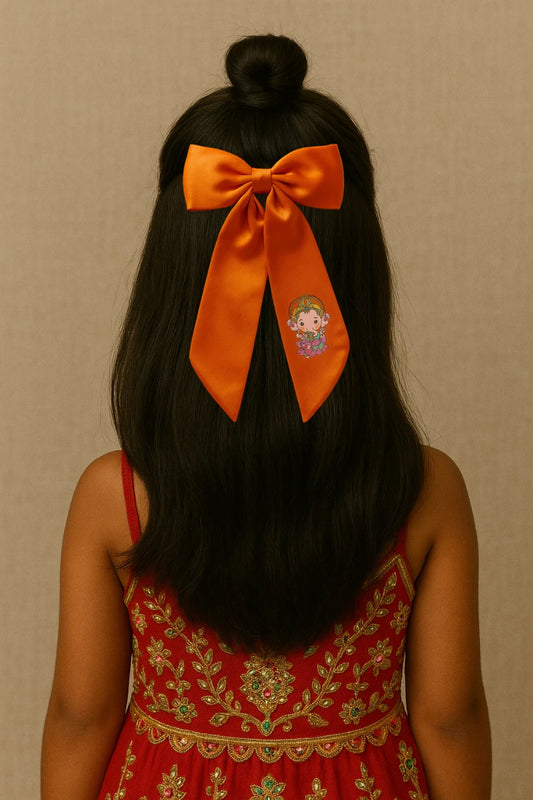 Choko Ganesh Bow Hair Clip for Girls — Orange - Choko