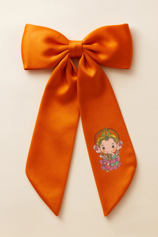Choko Ganesh Bow Hair Clip for Girls — Orange - Choko
