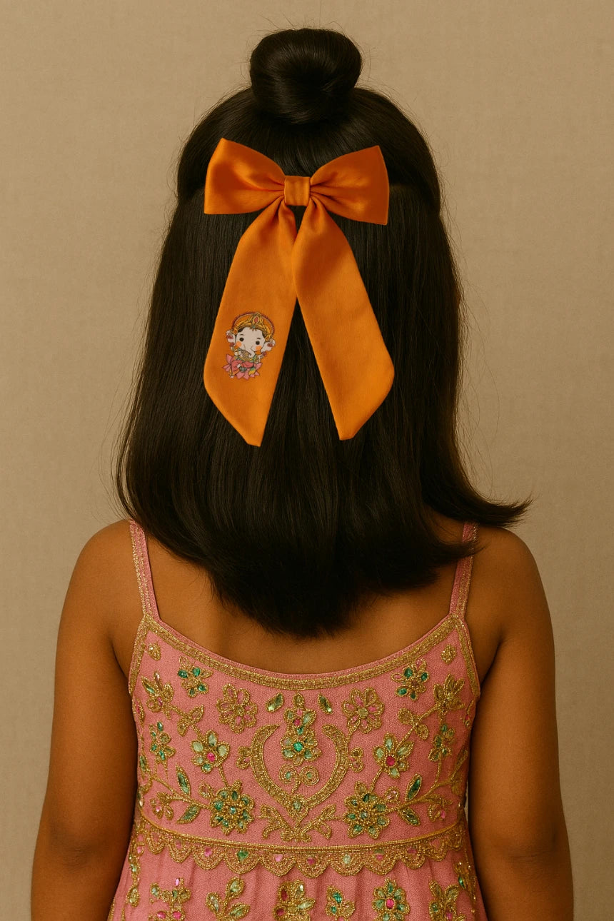 Choko Ganesh Bow Hair Clip for Girls — Orange - Choko