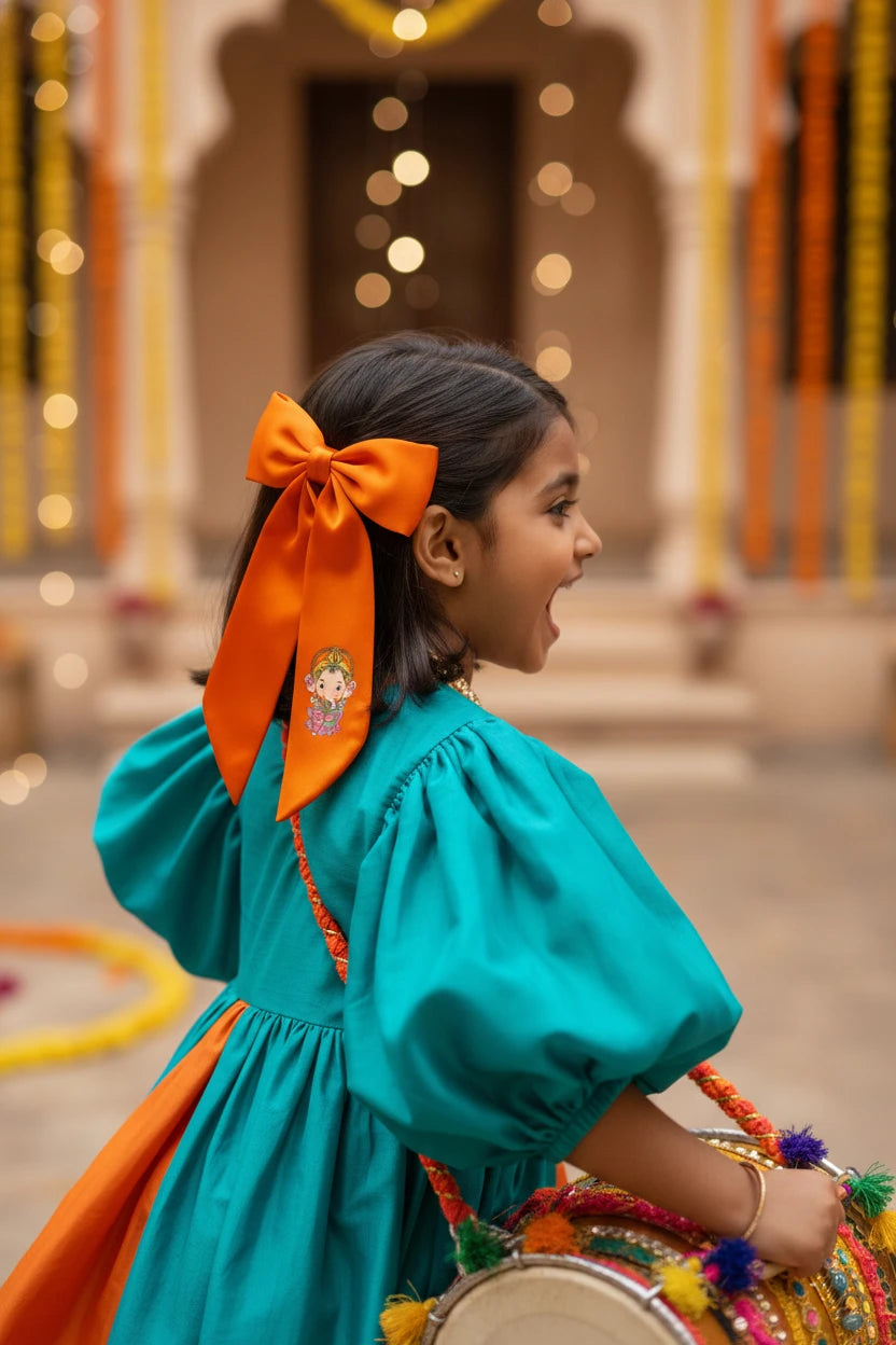 Choko Ganesh Bow Hair Clip for Girls — Orange - Choko