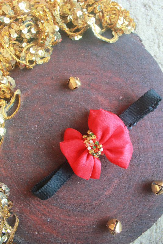 Choko Adjustable Embellished Bow Headband for Xmas for Baby Girls - Santa Red