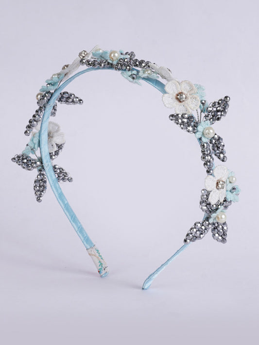 Floral Crown Hairband for Girls & Kids – Blue & Silver