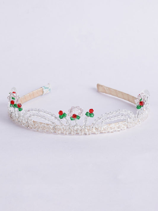 White Glass Crystal Crown Hair Band for Girls & Kids – Regal Elegance