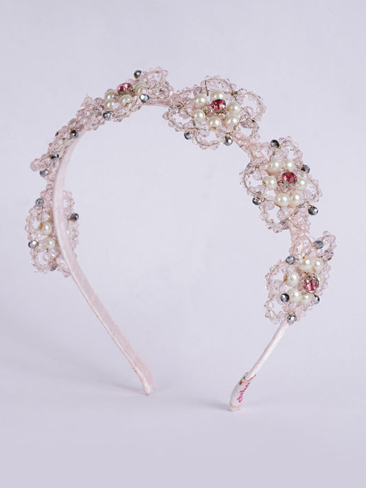 Floral Beads Accented Hairband - Pink