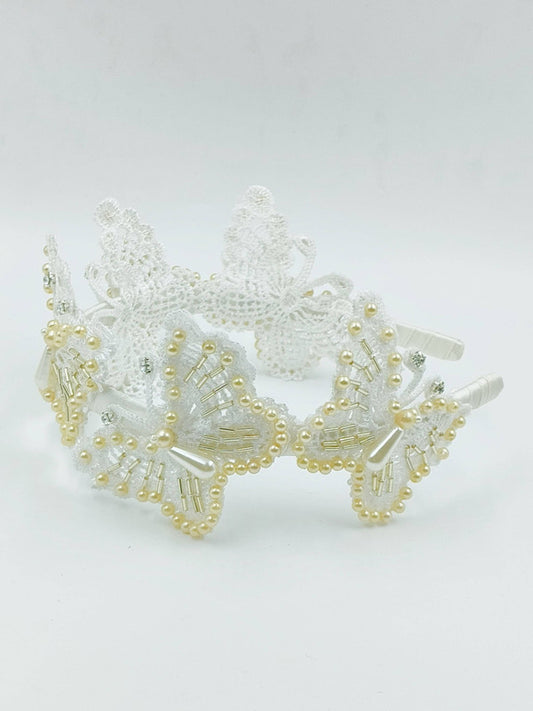 Choko Off White Lace Butterfly Kids Hairband for Girls