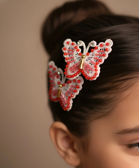 Choko Red Butterfly Bead Clips for Girls - Choko