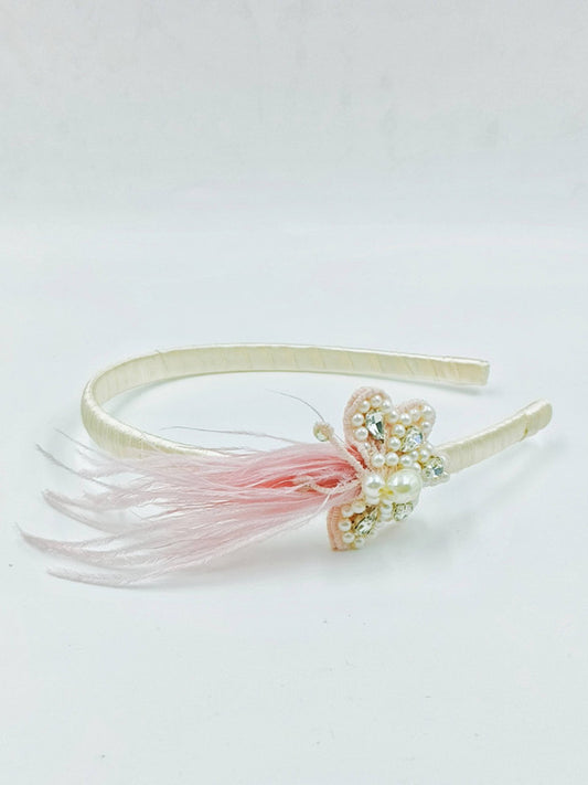 Pink Hairband with Feather & Pearl Detail - Choko Kids' Accessory