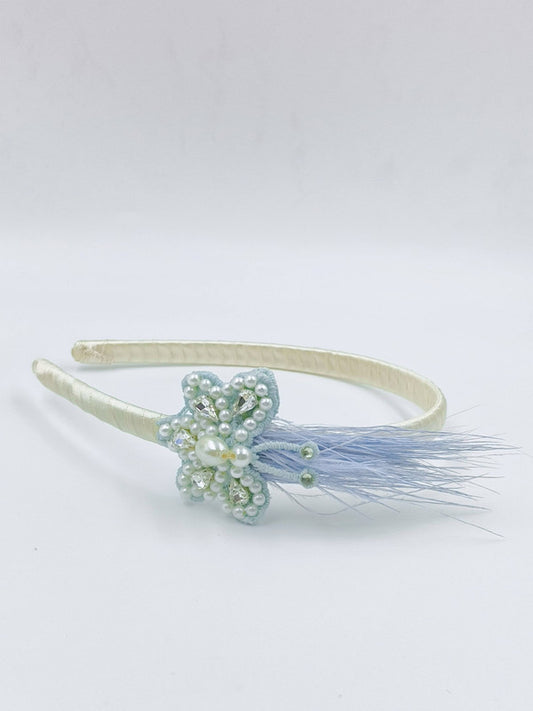 Blue Hairband with Feather & Pearl Detail - Choko Kids' Accessory