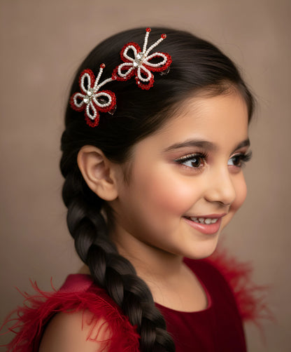 Choko Red Butterfly Beaded Kids Hairclips for Girls - Choko