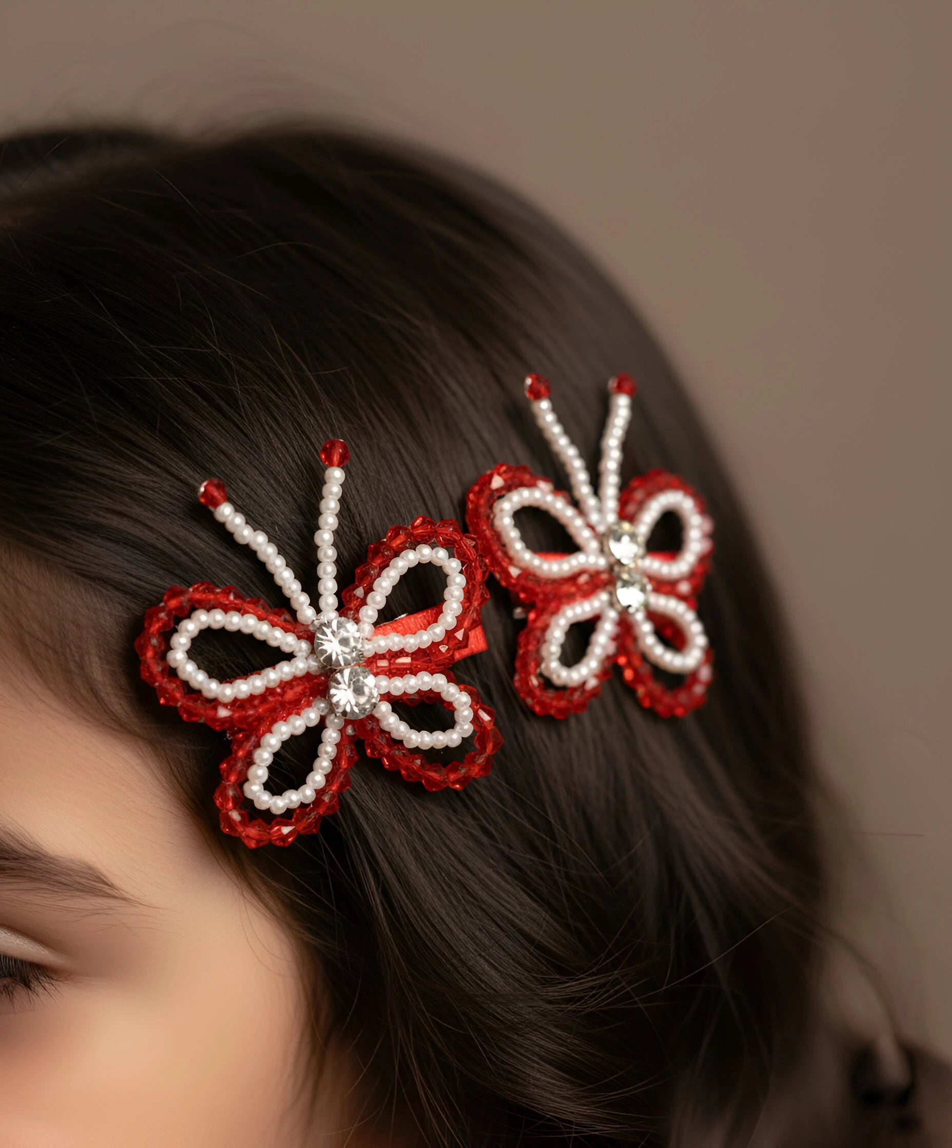Choko Red Butterfly Beaded Kids Hairclips for Girls - Choko