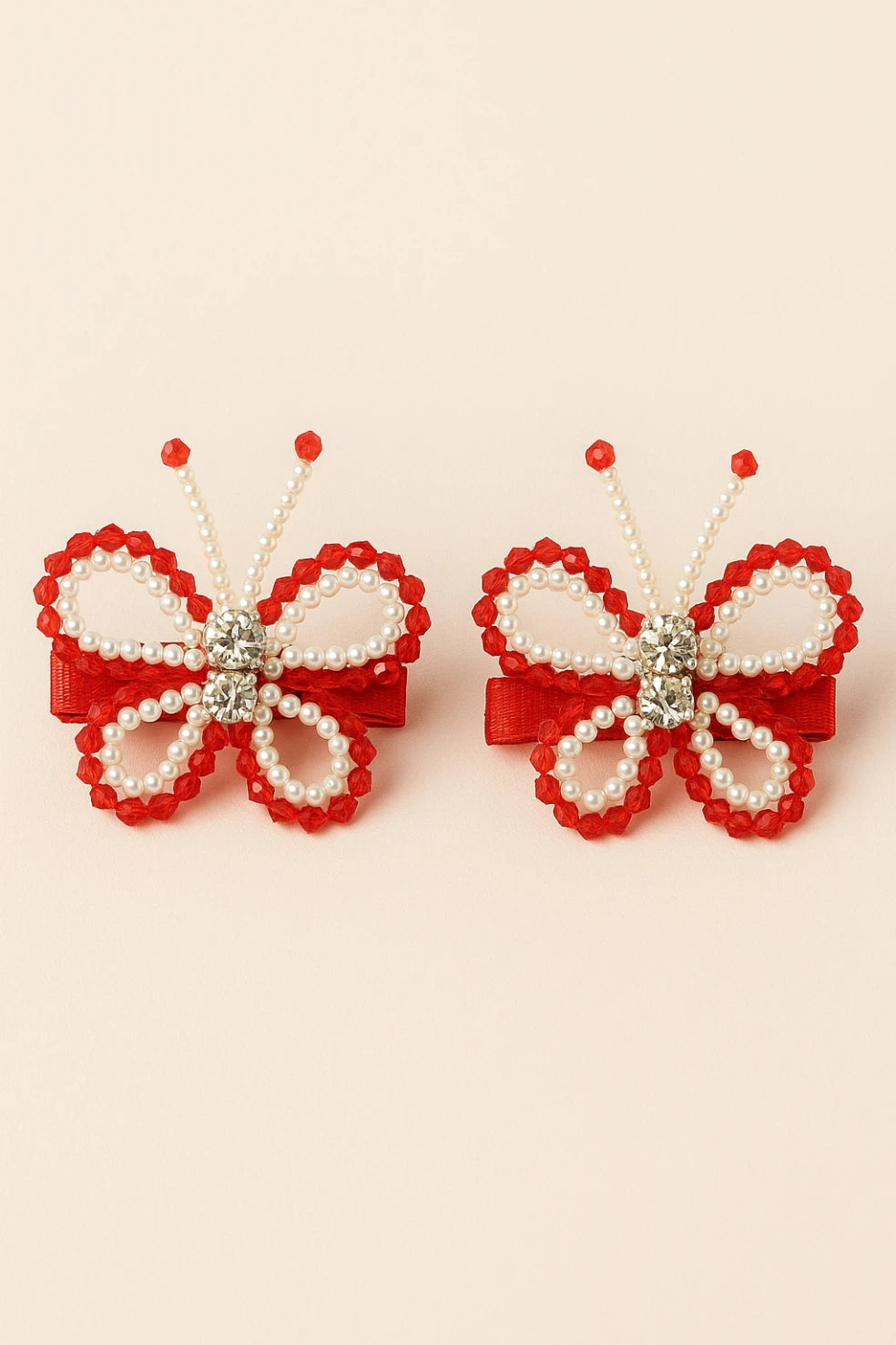 Choko Red Butterfly Beaded Kids Hairclips for Girls - Choko