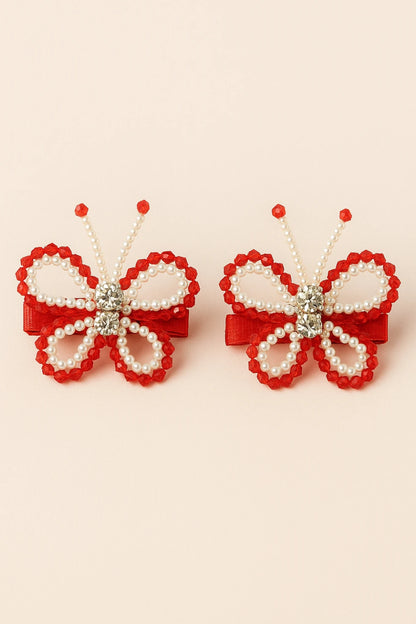 Choko Red Butterfly Beaded Kids Hairclips for Girls - Choko