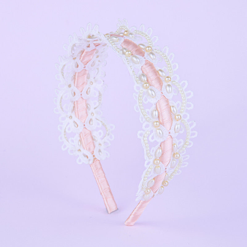 Choko Peach Lace and Pearl Hair Band for Girls