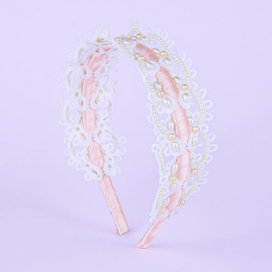 Choko Peach Lace and Pearl Hair Band for Girls
