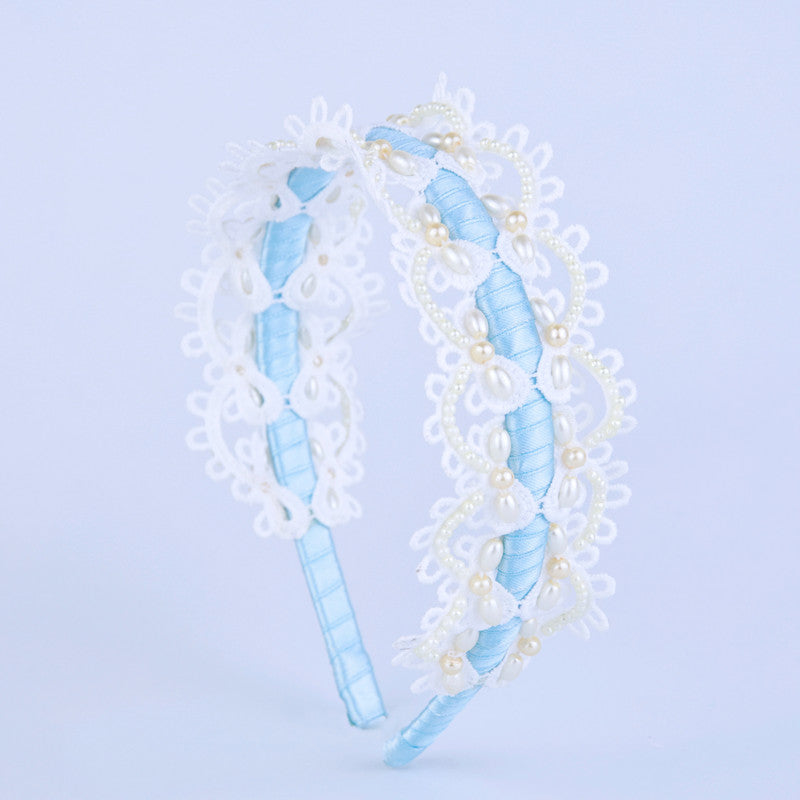 Choko Sky Blue Floral Lace Kids Hair Band for Girls
