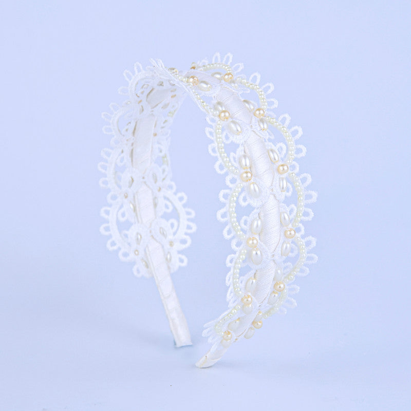Choko Off White Floral Pearl Embellished Kids Hair Band for Girls