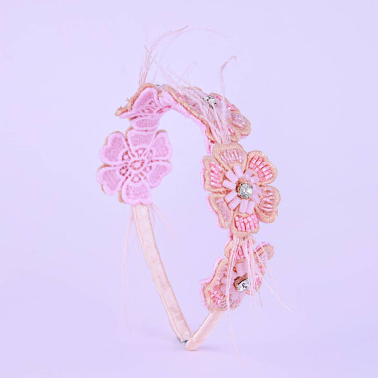 Pink Feathered Flower Hairband for Girls - Choko Kids' Accessory