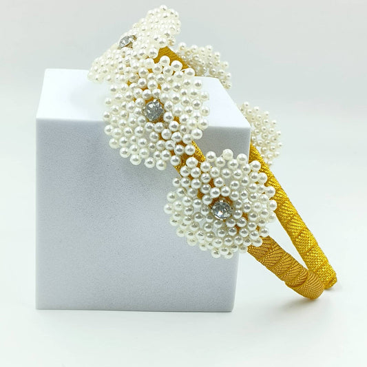 Golden White Beaded Hairband for Girls - Choko Kids' Accessory