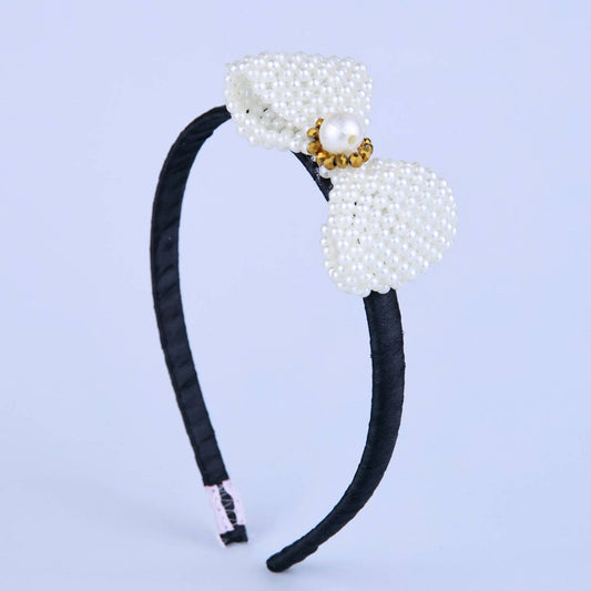 Choko Off White Bow Pearl Kids Hairband for Girls
