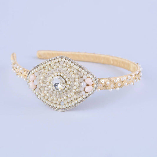 Choko Opulent Beige Oval Gem Hairband for Girls