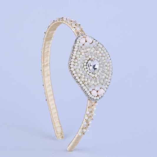 Choko Opulent Beige Oval Gem Hairband for Girls