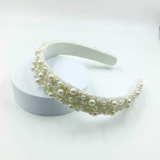 Choko Off White Satin & Crystal Kids Hairband for Girls
