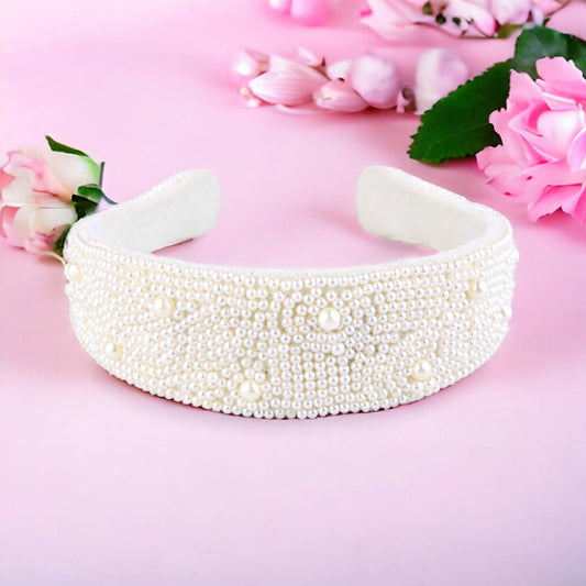 Choko Off White Pearl Cluster Kids Hairband for Girls