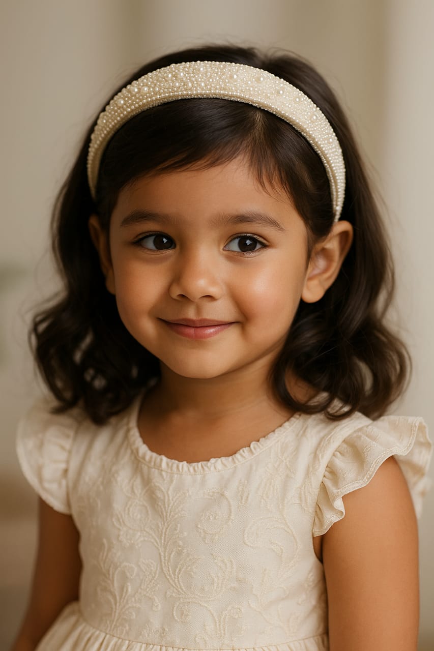 White pearl cluster kids hairband for girls