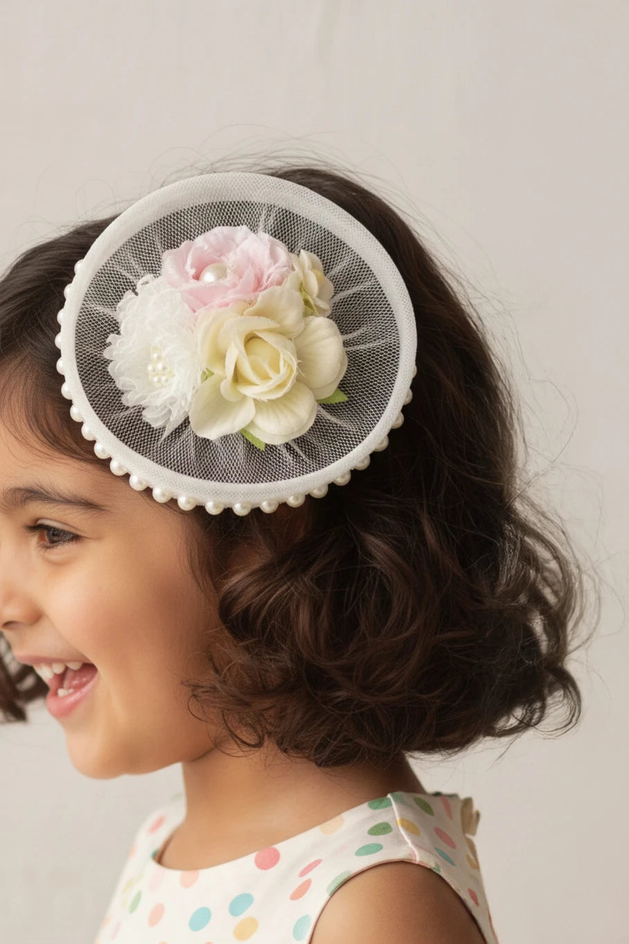 Choko Floral Lace Pearled Hat Hairclip for Girls - Choko