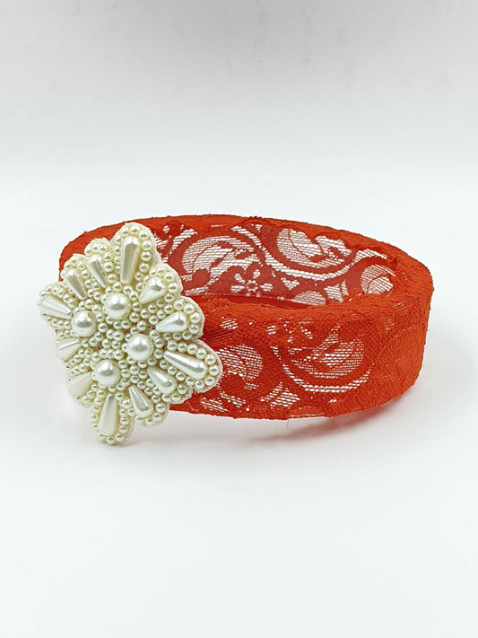 Choko - Red Lace Pearl Detailed Headband for Baby Girls for Babies