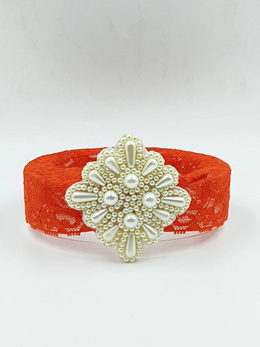 Choko - Red Lace Pearl Detailed Headband for Baby Girls for Babies