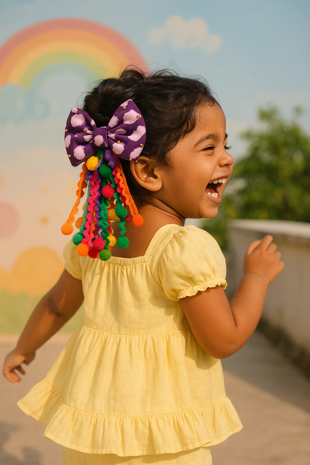 Purple Pom-Pom Bow Hair Tie for Girls - Choko Kids' Accessory - Choko