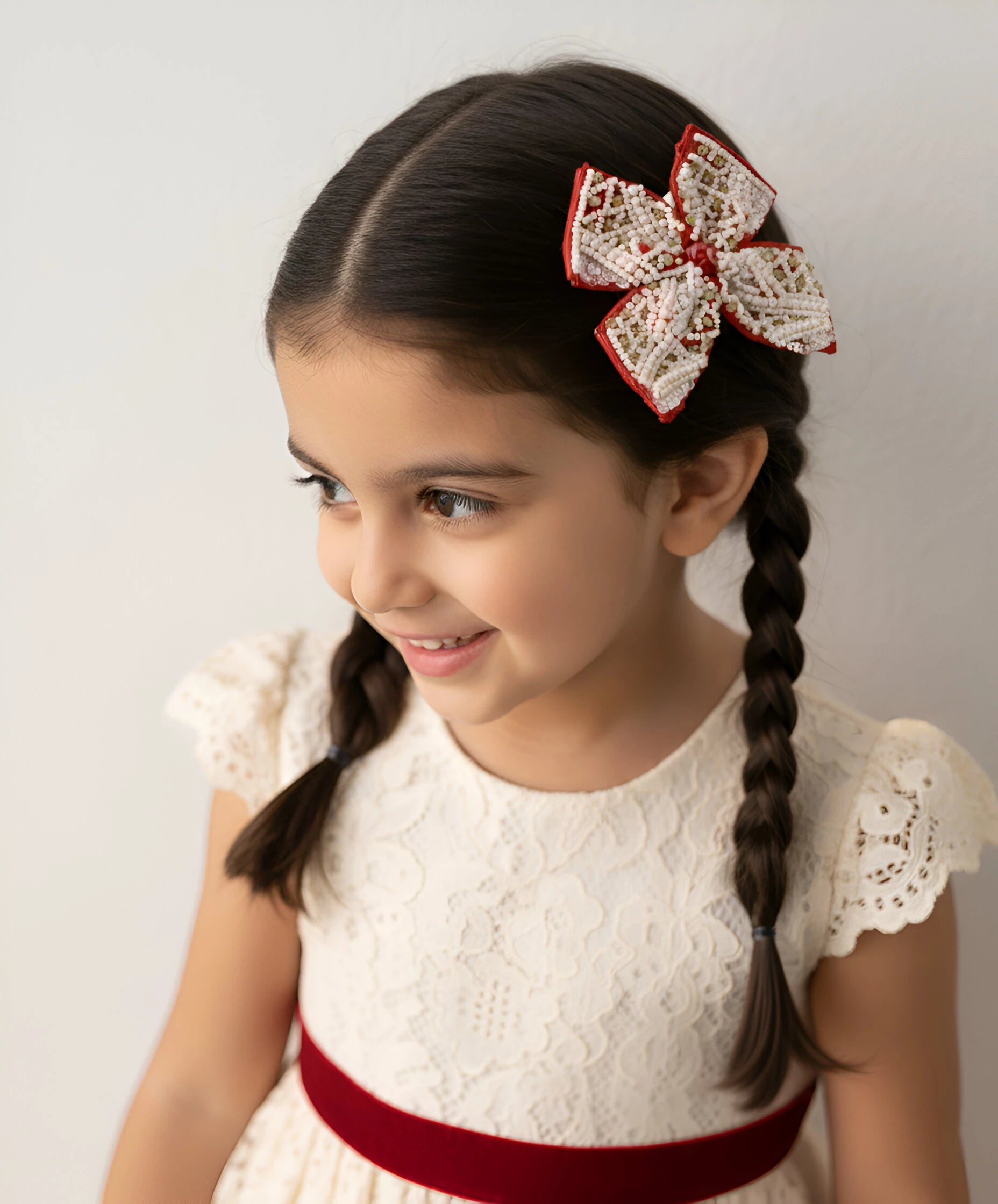 Red Beaded Bow Hairclip for Girls - Choko Kids' Accessory - Choko