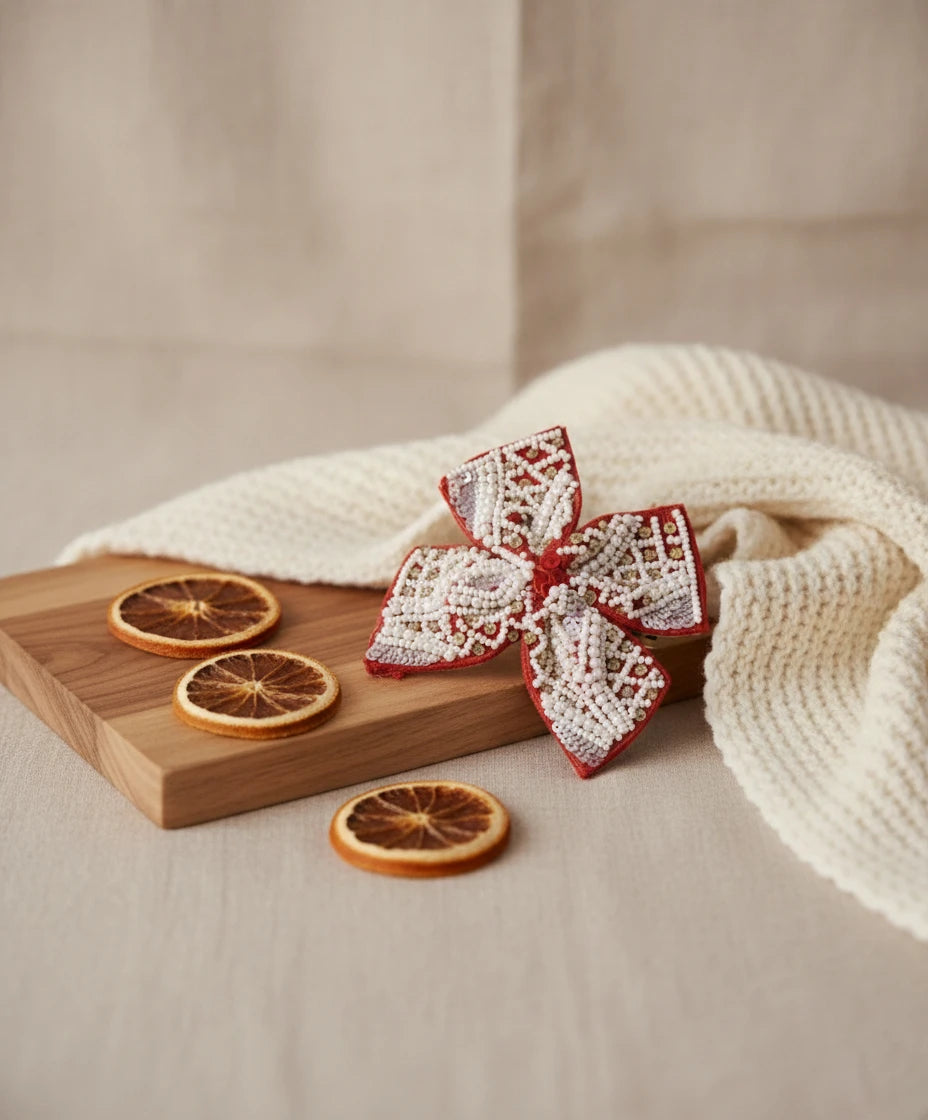 Red Beaded Bow Hairclip for Girls - Choko Kids' Accessory - Choko