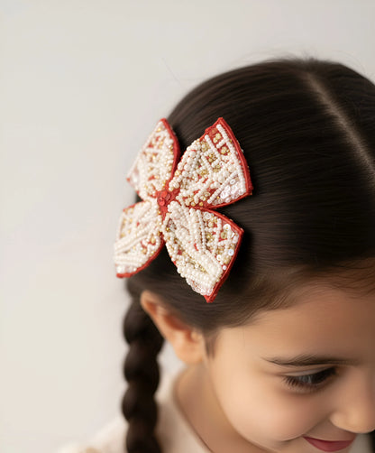 Red Beaded Bow Hairclip for Girls - Choko Kids' Accessory - Choko