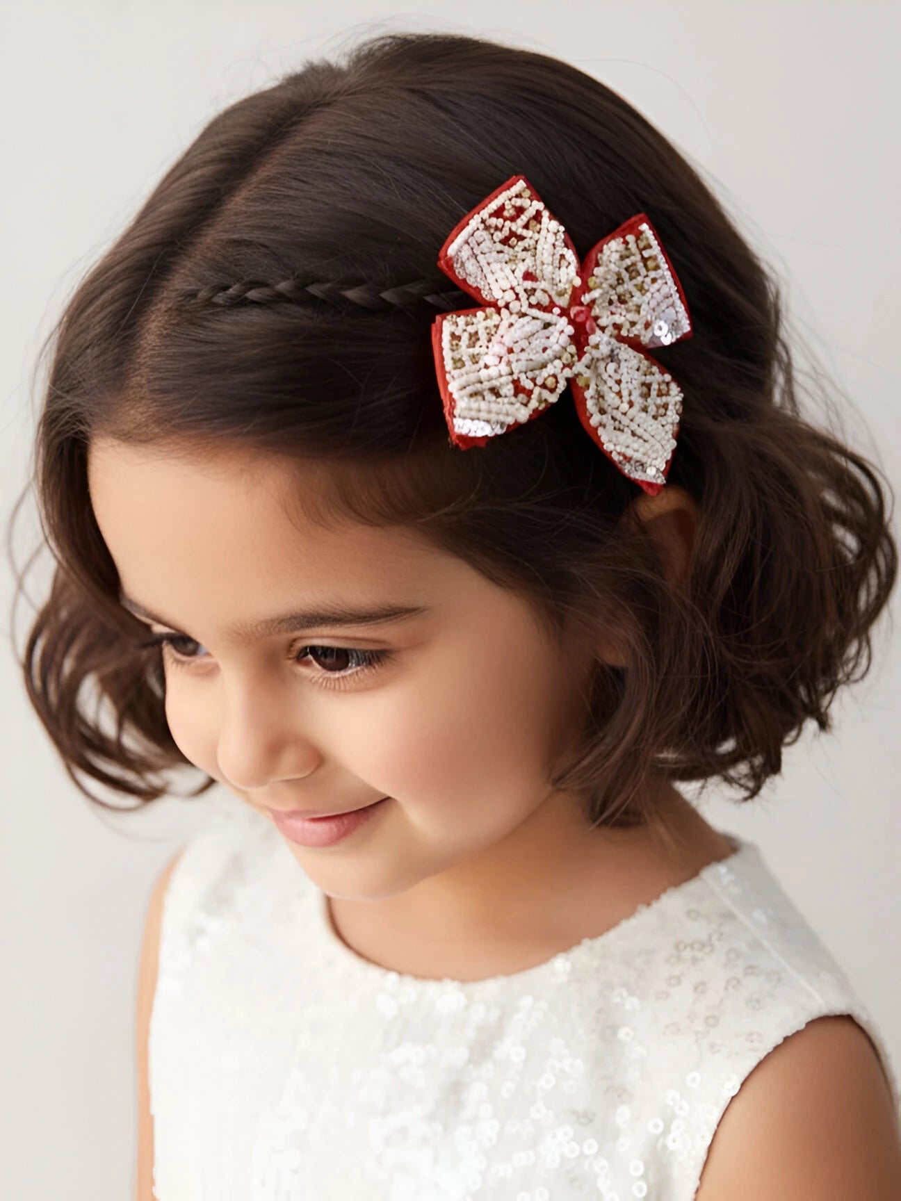 Red Beaded Bow Hairclip for Girls - Choko Kids' Accessory - Choko