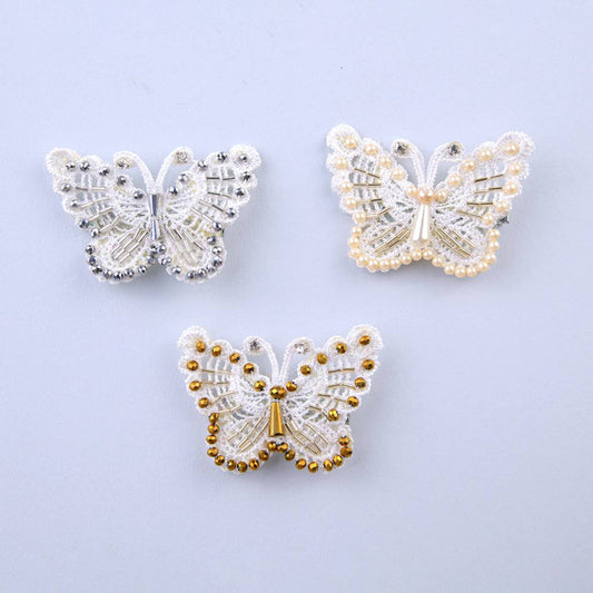 Set of 3 Beaded Butterfly Hairclips in White, Ivory, and Gold for Girls - Choko Kids' Accessory