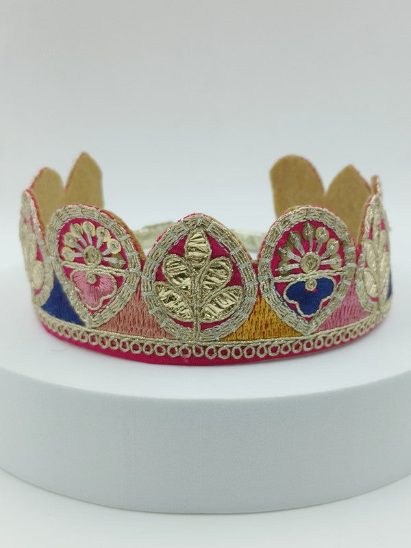 Choko Kids' Felt Crown Hair Band - Gota and Zari - Gold, Blue & Pink