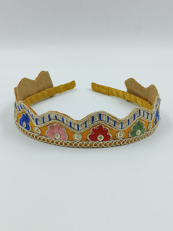 Choko Kids' Felt Crown Hair Band - Gota and Zari - Gold, Blue & Red