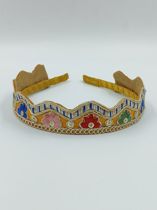Choko Kids' Felt Crown Hair Band - Gota and Zari - Gold, Blue & Red