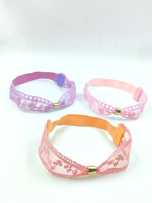 Choko - Babies Organza Stretchable Headbands - Metallic Fabric and Felt - Pink, Purple & Orange